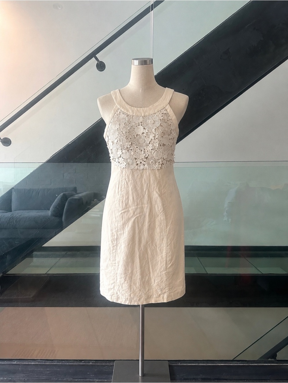 Anthropologie‎ Cream Crochet Bodice Mini Dress by Postmark